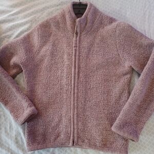 LL Bean factory womens medium full zip pink fuzzy fleece jacket READ. 